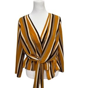 Topshop Tiffany Stripe Blouse, Mustard Size 2 NWOT